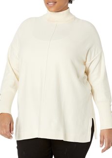 Anne Klein womens Mock Nk Elbow Slv W/Bttns-anne White Sweater   US