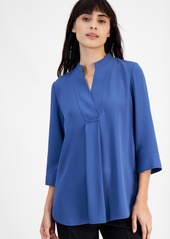 Anne Klein Women's Pleat-Front 3/4-Sleeve Tunic Top - Blue Jay