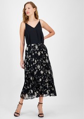 Anne Klein Women's Pleated Floral Pull-On Skirt - Anne Black Multi