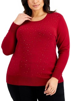 Anne Klein Women's Plus Size Heat Set CREWNK Pullover-Titian RED