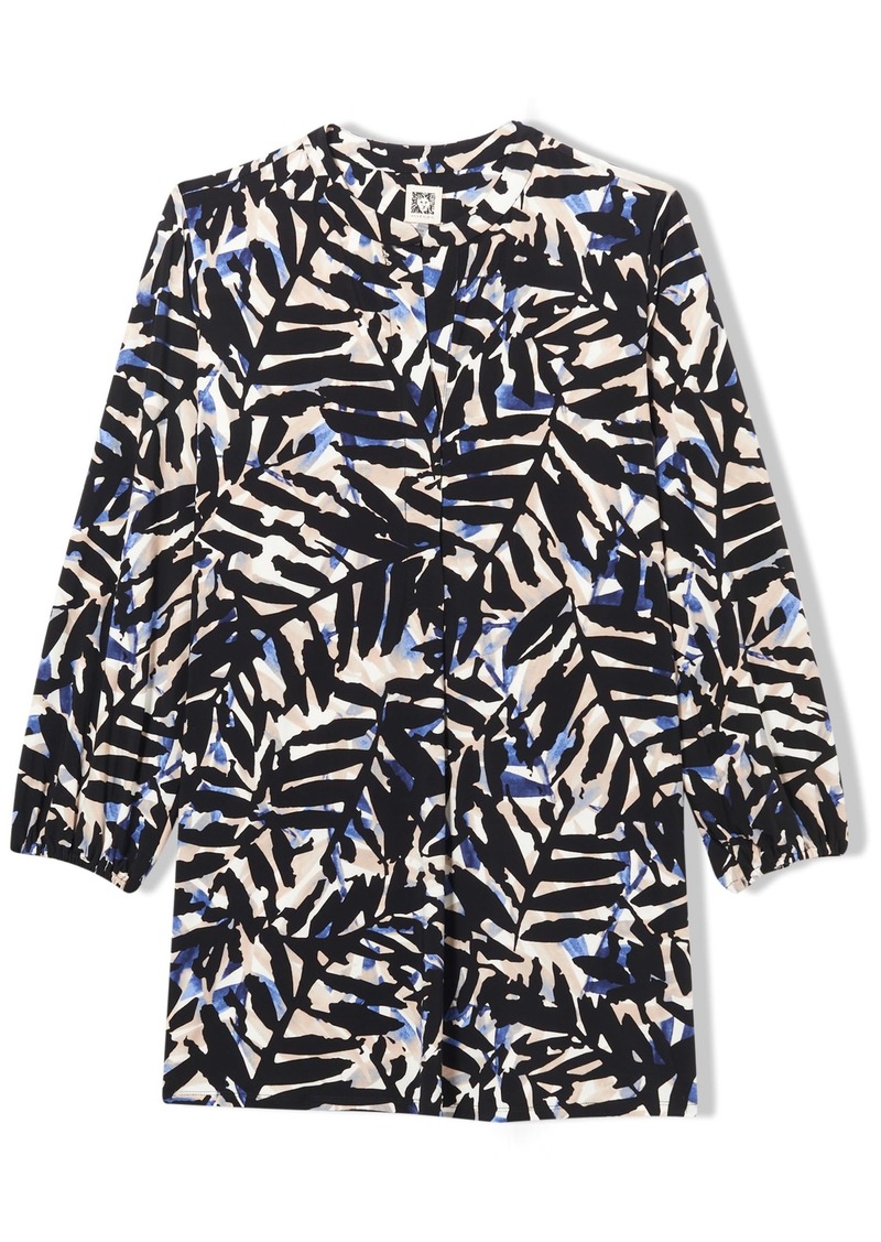 Anne Klein Women's Plus Size Printed ITY Blouson SLV Popover Tunic DEEP Sapphire/Black Diamond