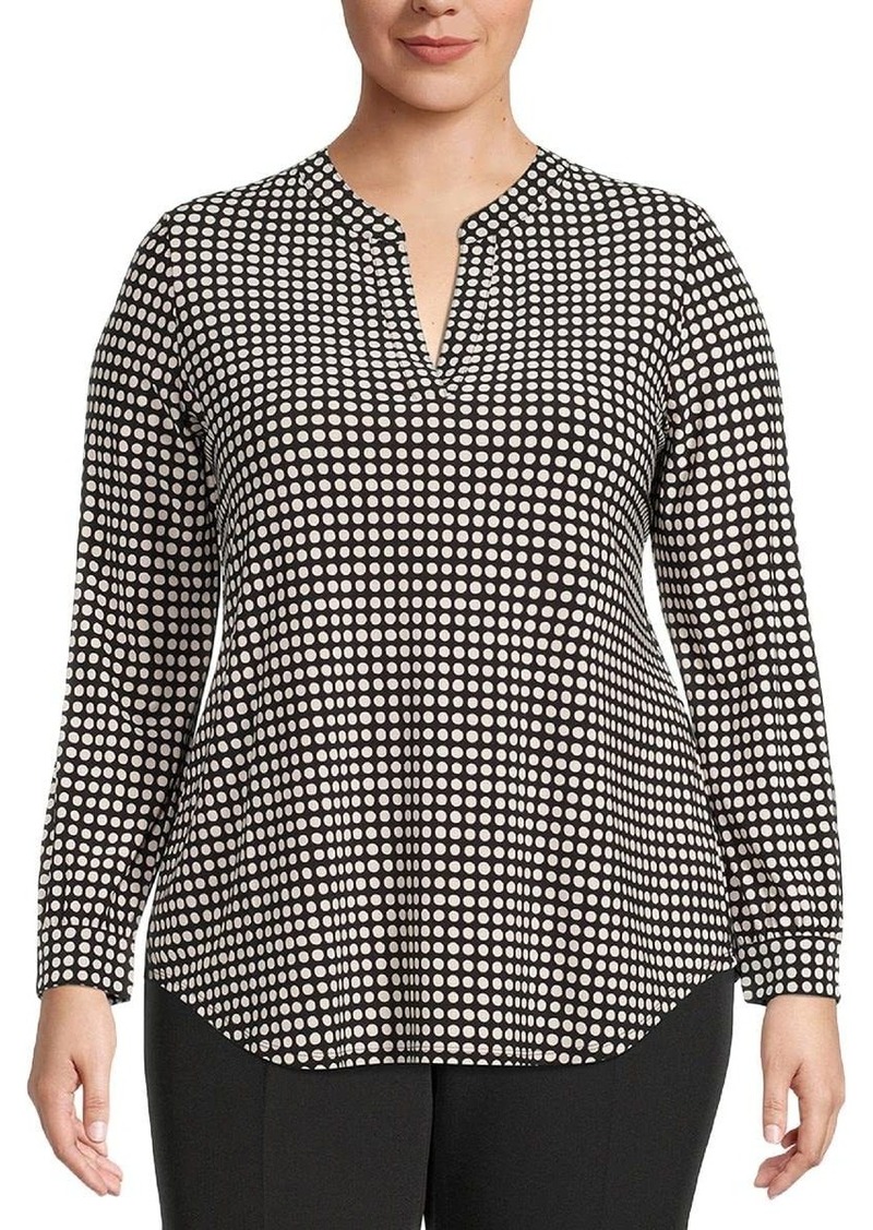 Anne Klein Women's Plus Size Printed ITY Split Neck Tunic