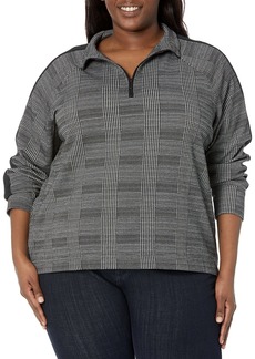 Anne Klein Women's Plus Size Quarter Zip L/S Pullover BLK/Anne W