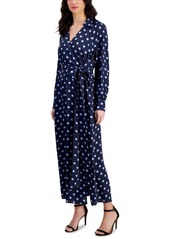 Anne Klein Women's Printed Collared Faux-Wrap Maxi Dress - Midnight Navy/Cape Blue
