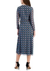 Anne Klein Women's Printed Faux-Wrap Midi Dress - Anne Black/Cape Blue
