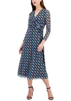 Anne Klein Women's Printed Faux-Wrap Midi Dress - Anne Black/Cape Blue
