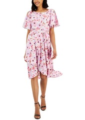 Anne Klein Women's Printed Flutter SLV SASH Dress