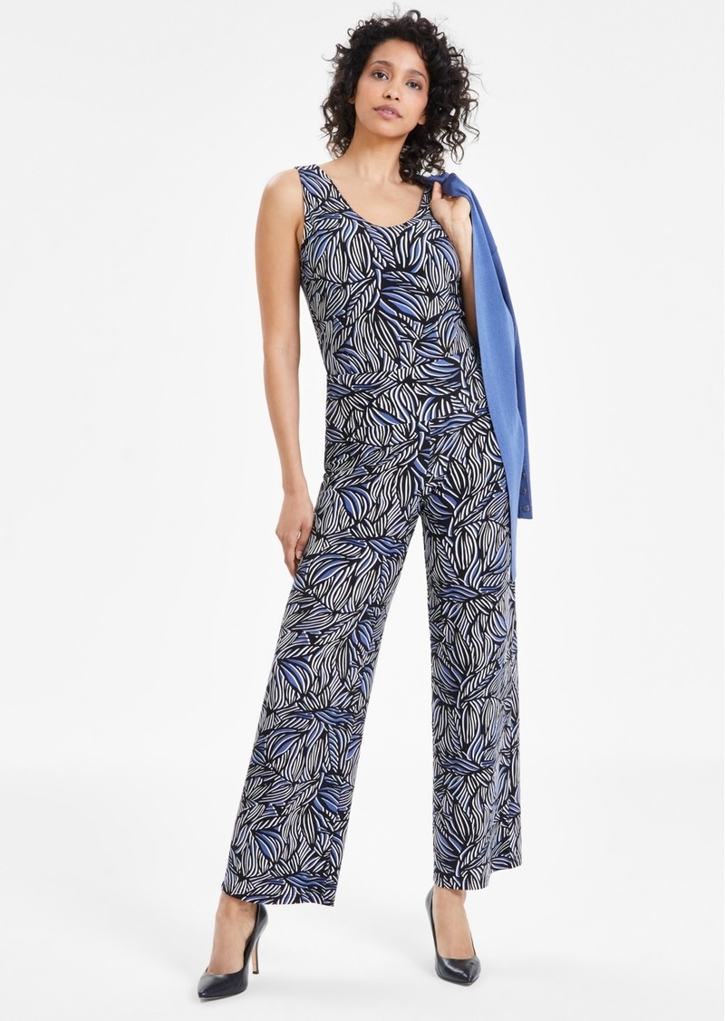 Anne Klein Women's Printed High Rise Pull-On Pants - Blue Jay/Anne Black