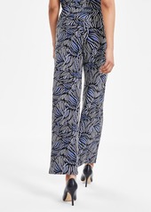 Anne Klein Women's Printed High Rise Pull-On Pants - Blue Jay/Anne Black