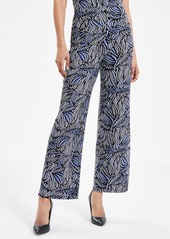 Anne Klein Women's Printed High Rise Pull-On Pants - Blue Jay/Anne Black