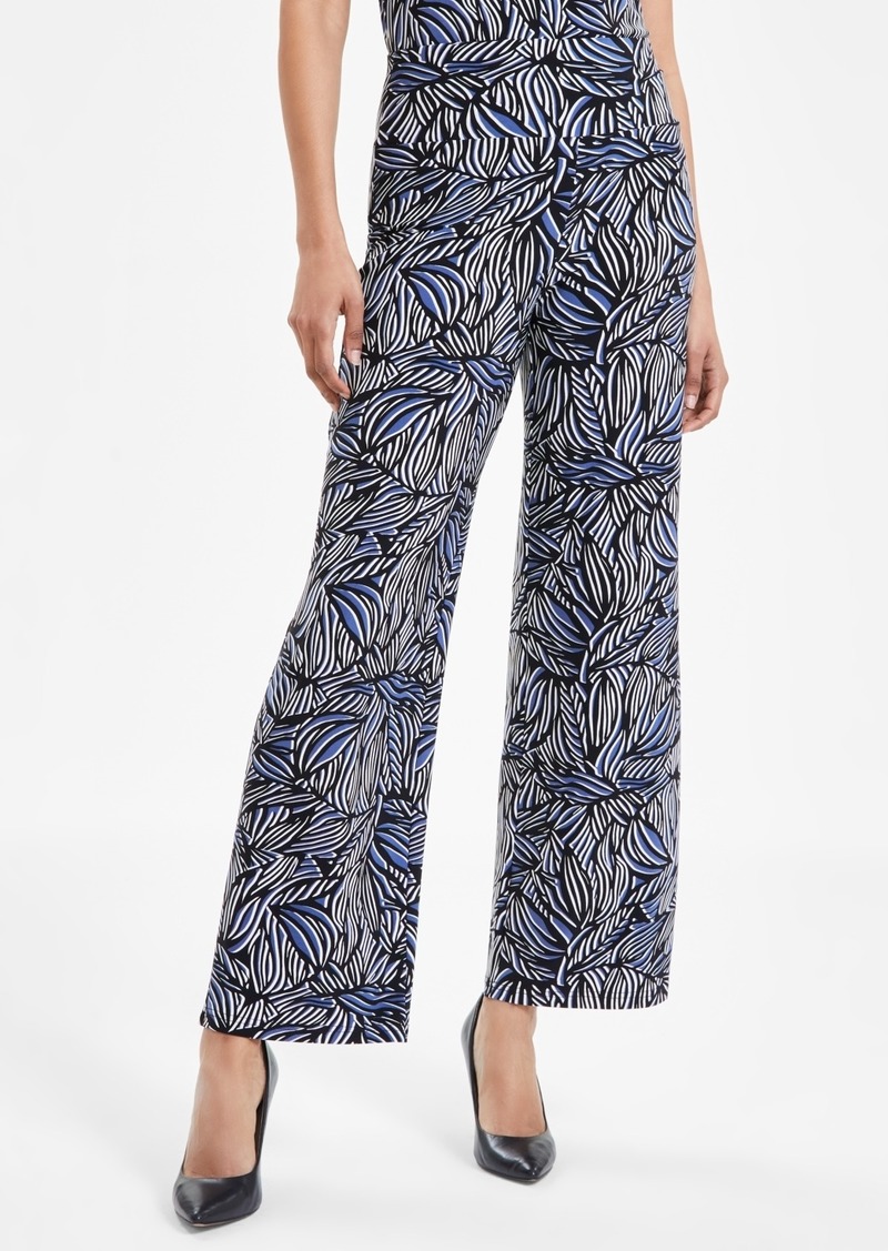 Anne Klein Petite Printed High Rise Pull-On Ankle Pants - Blue Jay/Anne Black