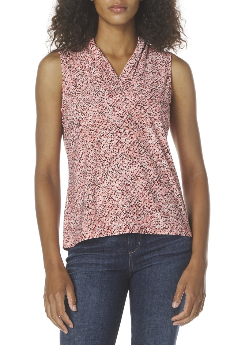 Anne Klein Women's Printed ITY Triple Pleat TOP RED/Multi