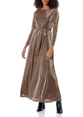 Anne Klein Women's Printed MESH L/S Maxi Dress GOLD/PEWTER