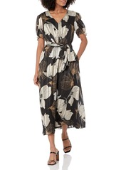 Anne Klein Women's Printed Puff Sleeve MIDI WRAP Dress