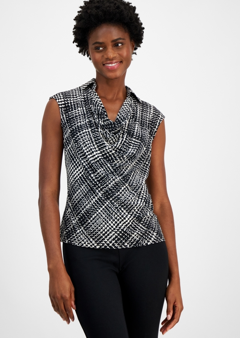 Anne Klein Women's Printed Sleeveless Cowlneck Top - Anne Black