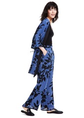 Anne Klein Women's Printed Wide-Leg Pull-On Pants - Blue Jay/Anne Black