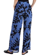 Anne Klein Women's Printed Wide-Leg Pull-On Pants - Blue Jay/Anne Black