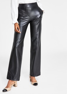 Anne Klein Women's Pull-On Faux-Leather Slash-Pocket Pants - Anne Black