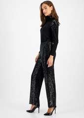 Anne Klein Women's Pull-On Sequinned Wide-Leg Pants - Anne Black