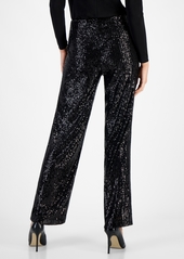 Anne Klein Women's Pull-On Sequinned Wide-Leg Pants - Anne Black