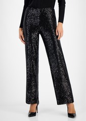 Anne Klein Women's Pull-On Sequinned Wide-Leg Pants - Anne Black