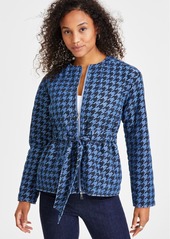 Anne Klein Women's Quilted Herringbone Tie-Waist Jacket - Medium Wash