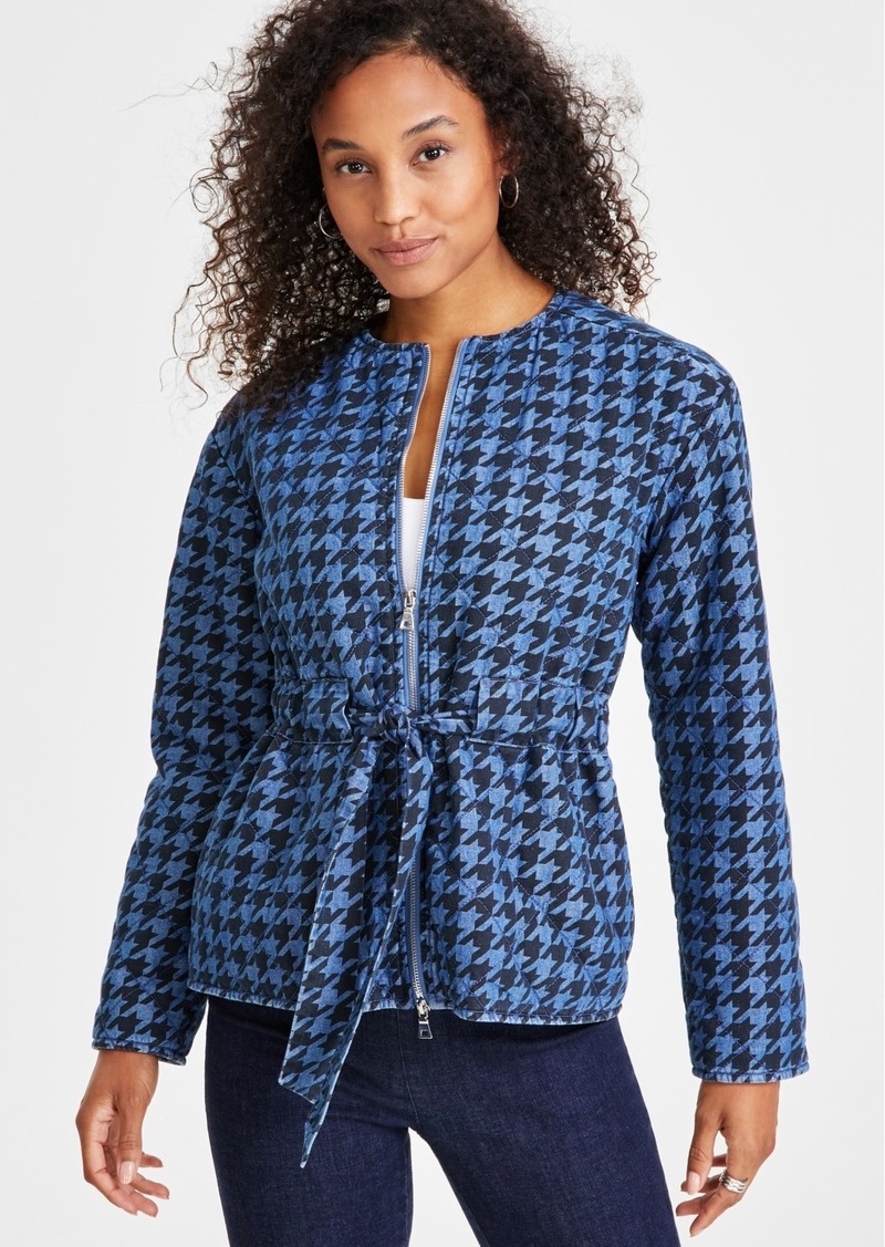 Anne Klein Women's Quilted Herringbone Tie-Waist Jacket - Medium Wash