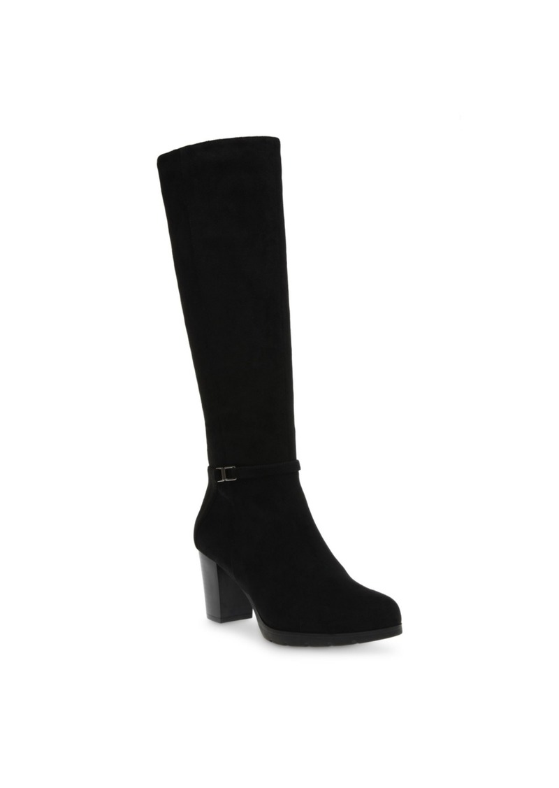 Anne Klein Women's Reachup Round Toe Knee High Boots - Black Microsuede
