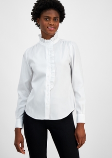 Anne Klein Women's Ruffled Cotton Blouse - Bright White