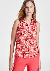 Anne Klein Women's Ruffled Tie-Neck Floral-Print Top - Rd Pear/an