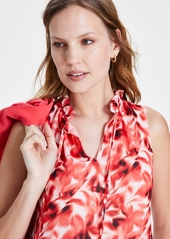 Anne Klein Women's Ruffled Tie-Neck Floral-Print Top - Rd Pear/an