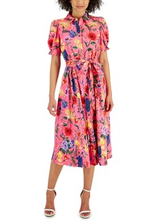 Anne Klein Women's Sateen Floral-Print Shirtdress - Camellia M