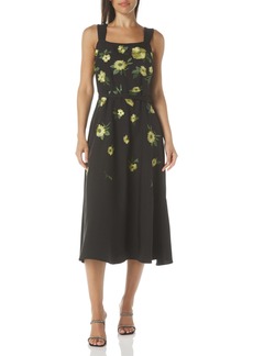 Anne Klein Women's Scooped Neck A LINE MIDI with Belt Anne BLK/LMN Zest MLT