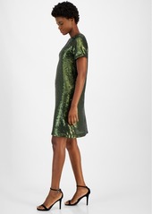 Anne Klein Women's Sequined Short-Sleeve Shift Dress - Olive Nigh