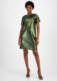 Anne Klein Women's Sequined Short-Sleeve Shift Dress - Olive Nigh