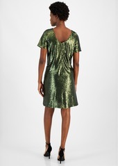 Anne Klein Women's Sequined Short-Sleeve Shift Dress - Olive Nigh