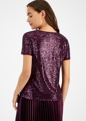 Anne Klein Women's Sequined T-Shirt - Deep Plum