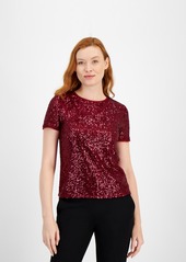 Anne Klein Women's Sequined T-Shirt - Deep Plum