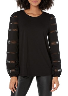Anne Klein Women's Serenity Knit LACE Inset Sleeve TEE