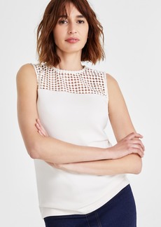 Anne Klein Women's Serenity-Knit Lace-Yoke Sleeveless Top - Anne White