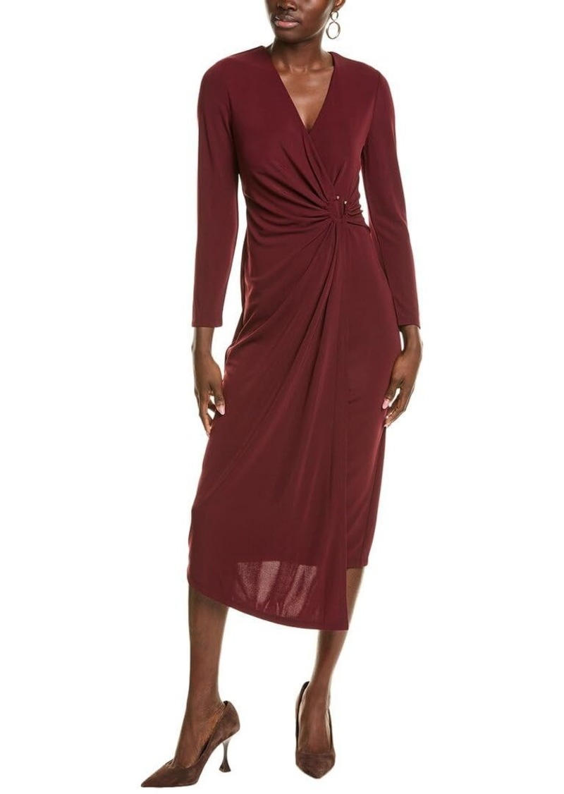 Anne Klein Women's Shirred O Ring MIDI Dress Syrah RED