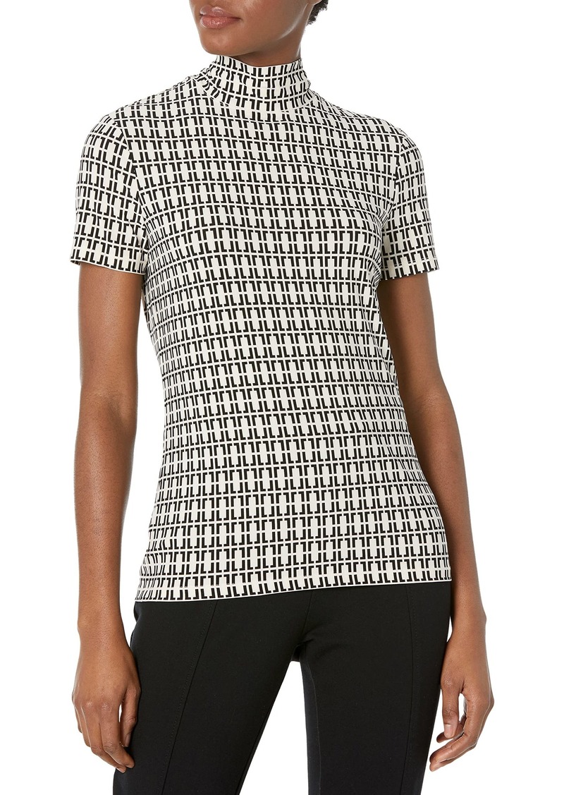 Anne Klein Women's SHORT SLEEVE MOCK NECK TOP ANNE WHITE/ANNE BLACK XXS