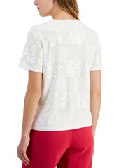 Anne Klein Women's Short-Sleeve Sequin-Striped T-Shirt - Bright White