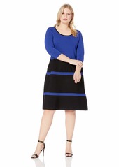 Anne Klein Women's Size Plus FIT and Flare Sweater Dress Gauguin/Anne Black