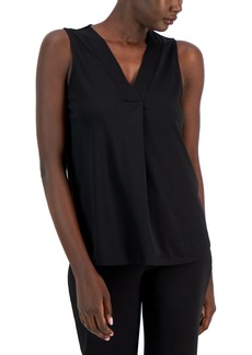 Anne Klein Women's Sleeveless Pleat-Front V-Neck Top - Anne Black