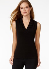 Anne Klein Women's Sleeveless Pleated V-Neck Shell Top - Black