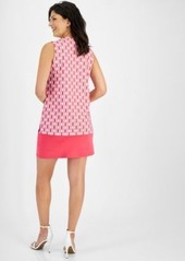Anne Klein Womens Sleeveless Split Neck Geometric Print Tunic Top Pull On Slit Hem Mini Skort