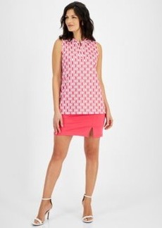 Anne Klein Womens Sleeveless Split Neck Geometric Print Tunic Top Pull On Slit Hem Mini Skort
