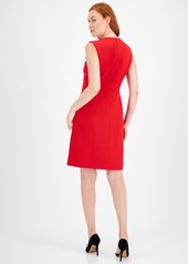 Anne Klein Women's Sleeveless V-Neck Sheath Dress - Bright Crimson