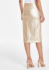 Anne Klein Women's Slit-Front Faux-Leather Midi Skirt - Gold